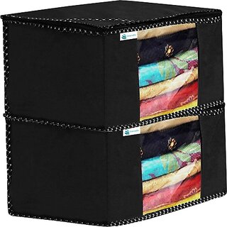                       Unicrafts Saree Cover Extra Large Saree Organizer with a Large Transparent Window for Clothes Wardrobe Organiser Non Woven Sari Storage Bags Combo Set of 2 Pc Black ()                                              