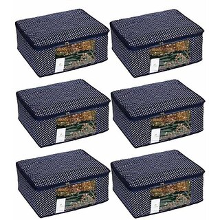                       Home Storage Cotton Quilted Large Saree Cover - Set of 6 - Navy Blue SARCOVQULMULTINBLUE6PC (Blue)                                              