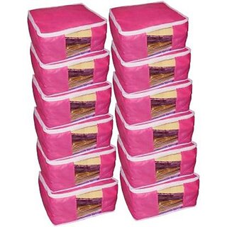                       saree cover High Quality Designer Saree Cover Gift Organizer bag High Quality Pack of 12 Non Woven 10inch Designer Height Saree Cover (Pink)                                              