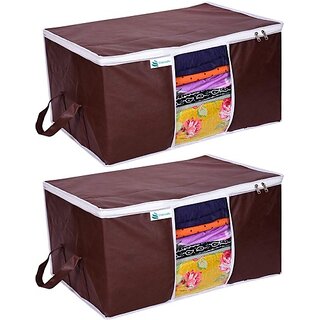                       Underbed Storage Bag Blanket Storage Bag with a large Transparent Window Pack of 2 Pc Brown UB_Brown02 (Brown)                                              