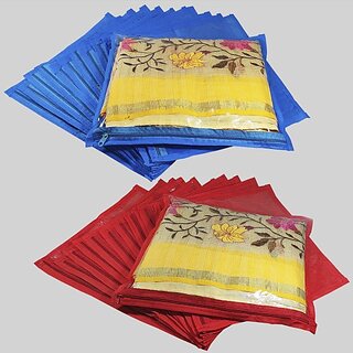                       saree cover Single packing saree Cover Set, Garment storage Bag, Wardrobe organizer Pack of 24 pices (Blue, Red)                                              