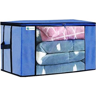                       Unicrafts Underbed Storage Bag Storage Organizer Blanket Storage Bag for Wardrobe Organizer Blanket Cover with a large Transparent Window and Side Handles Pack of 1 Pc Blue ()                                              