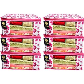                       NEW SAREE COVER Ganpati Bag Flower Designer Non Woven Saree Cover Set Of 6 (pink) FL-003 (Pink, White)                                              