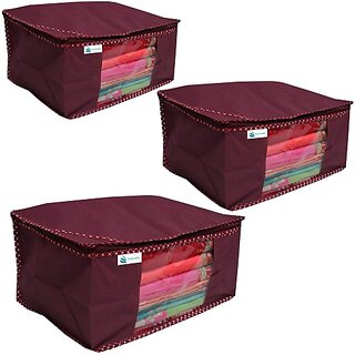                       saree cover Non Woven Sari Bags with Large Transparent Window Pack of 3 Pc Maroon Shopsy_Large Saree Organizer Set of 3 Pc Maroon (Maroon)                                              