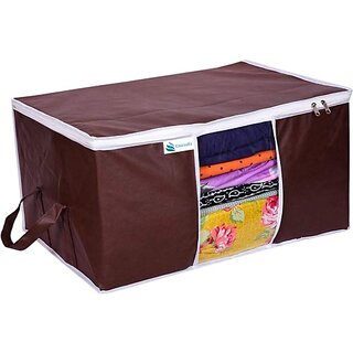                       Unicrafts Underbed Storage Bag Storage Organizer Blanket Storage Bag for Wardrobe Organizer Blanket Cover with a large Transparent Window and Side Handles Pack of 1 Pc Brown ()                                              