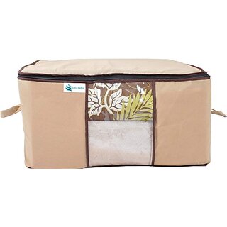                       Unicrafts Underbed Storage Bag Storage Organizer Blanket Storage Bag for Wardrobe Organizer Blanket Cover with a large Transparent Window and Side Handles Pack of 1 Pc Beige ()                                              