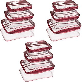 Unicrafts Vanity Box Multipurpose Makeup Jewellery Organizer Transparent Vanity Pouches for Cosmetic Necklace Storage Travel Toiletry Utility Bag Clear PVC Zipper Pouch Organiser Set of 9 Pc Maroon Multipurpose Vanity Box (Maroon)