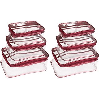 Unicrafts Vanity Box Multipurpose Makeup Jewellery Organizer Transparent Vanity Pouches for Cosmetic Necklace Storage Travel Toiletry Utility Bag Clear PVC Zipper Pouch Organiser Set of 6 Pc Maroon Multipurpose Vanity Box (Maroon)