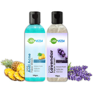 CareVeda Anti Acne Face Wash & Lavender Face Wash Combo, Set of 2