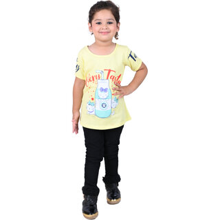                      Kid Kupboard Cotton Baby Girls T-Shirt, Light Yellow, Half-Sleeves, Crew Neck, 4-5 Years KIDS4706                                              