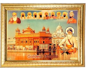 Deep Singh ji with All Ten Sikh Gurus and Golden Temple (13.5x10 In)