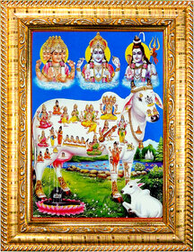 God Brahma Vishnu Mahesh with Kamdhenu Cow