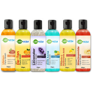 CareVeda Ubtan, De Tan, Lavender, Anti Acne, Vitamin C, Niacinamide Face Wash Combo Set of 6