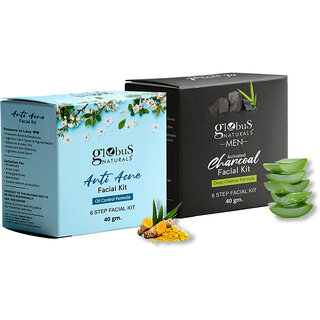 Globus Naturals Facial Kit Combo-Oil Control Anti Acne Deep Cleansing Charcoal Men Facial Kit, For All Skin Types Globus Naturals Facial Kit Combo-Oil Control Anti Acne Deep Cleansing Charcoal Men Facial Kit, For All Skin Types
