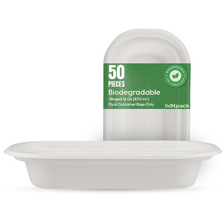                       50 Pieces Biodegradable Hinged 16 Oz Oval Container Base Only                                              