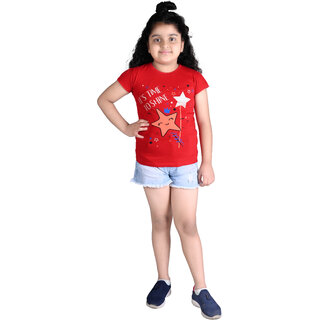                       Kid Kupboard Cotton Girls T-Shirt, Red, Half-Sleeves, Crew Neck, 7-8 Years KIDS4725                                              