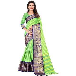 SVB Sarees Green Cotton Embellished With Blouse Saree SVB Sarees Green Cotton Embellished With Blouse Saree