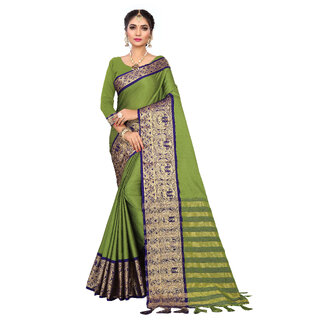 SVB Sarees Green Embellished Cotton With Blouse Saree SVB Sarees Green Embellished Cotton With Blouse Saree