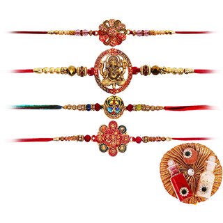                       Aseenaa Handicraft Bhaiya Bhabhi Handmade Rakhi For Brother Couple  Rakhi Set Gift With Roli And Chawal  Set Of 4                                              