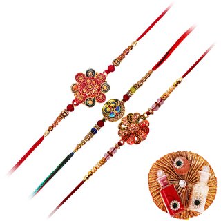                       Aseenaa Elegant Designer Rakhi Band for Beloved Brother Rakhi With Roli And Chawal Combo of 3  Colour - Multicolour                                              