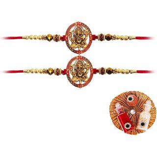                       Aseenaa Elegant Ganesha Red Rakhi For Beloved Brother With Tilak Material  Set Of 2  Colour - Muticolour                                              