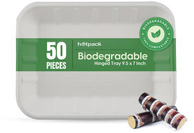 50 Pieces Biodegradable Hinged Tray ( 9.5 X 7 Inch )