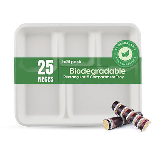 25 Pieces Biodegradable 5 Compartment Tray ( 10 X 8.5 Inch )