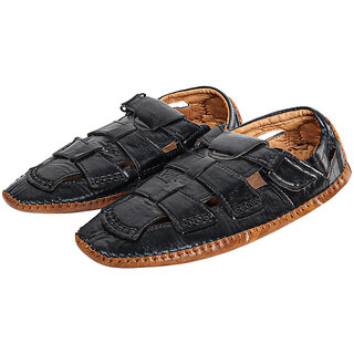                       Jenja Comfortable Leatherite Men's Sandals JS1VO (BLACK)                                              