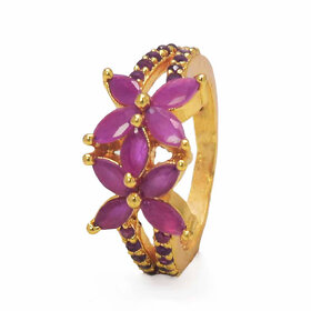 Gold Plated Ruby Stones Floral Finger Ring