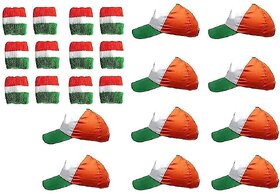 KKKRETAILERS Set-10 Tiranga Tricolor Cap with 12 Tricolor Wrist Band Free Size -India Cap for Independence Day, Republic Day for Kids, Elders (Tricolor Cap) Multicolour