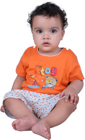 Kid Kupboard Cotton Baby Boys T-Shirt and Short, Orange and White, Half-Sleeves, Crew Neck, 9-12 Months KIDS4744