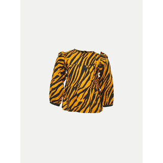                       Orange Zebra Pattern -Printed  Blouse                                              