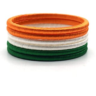 KKKRETAILERS Silk Thread Bangles Independence Day Jewellery Tri Color Bangles Handmade Silk Dori Bangles for Women Giril (Pack of 6) (Size-2.8)
