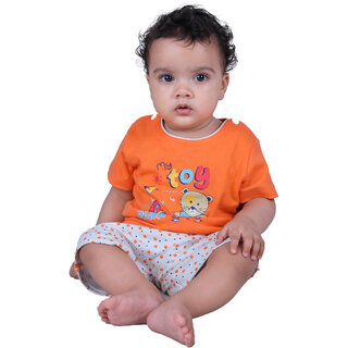                       Kid Kupboard Cotton Baby Boys T-Shirt and Short, Orange and White, Half-Sleeves, Crew Neck, 9-12 Months KIDS4744                                              