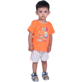                       Kid Kupboard Cotton Baby Boys T-Shirt, Orange, Half-Sleeves, Crew Neck, 2-3 Years KIDS4746                                              