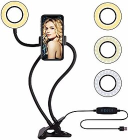 keeva 4 inches Professional Selfie Ring Light and Cell Phone amp Webcam Holder Stand for Live Stream, Makeup TIK Tok, Vigo, YouTube and Video Recording. Ring Flash(Black)