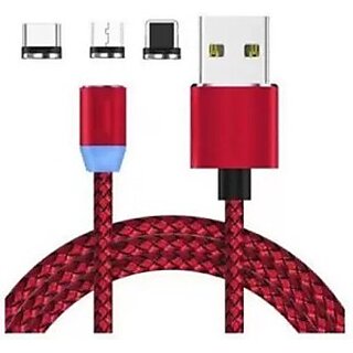                       IIVAAs Reversible Micro USB 2 A 1.2 m 3 in 1 Magnetic Data Fast Charging Cable Red Color 1 m USB Type C Cable(Compatible with Suitable for Type C PORT MOBILE PHONES, Red, One Cable)                                              
