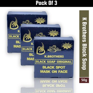                       K Brothers Black Soap For Black Spot Mask On Face 50g (Pack of 3)                                              