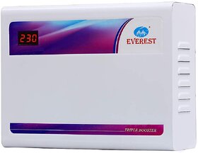 Everest 5 KVA Double Booster Elegant Digi Voltage Stabilizer Used Up to 2 Ton AC Input (150 V to 270 V),(White)