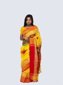 AngaShobha Yellow Red  Cotton Blend Self Design Saree With Running  Blouse Piece