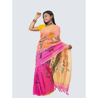                       AngaShobha Pink Cotton Blend Self Design Saree With Running  Blouse Piece                                              