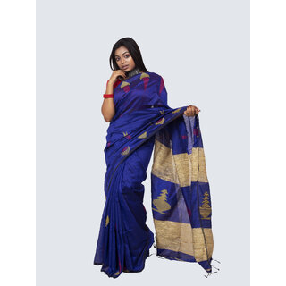                       AngaShobha Blue Cotton Blend Embellished Saree With Running  Blouse Piece                                              