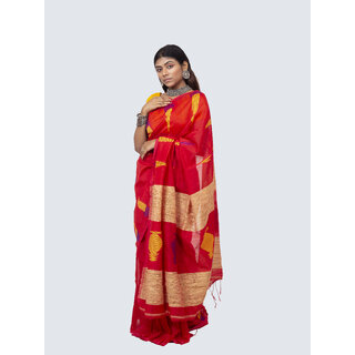                       AngaShobha Red Cotton Blend Embellished Saree With Running  Blouse Piece                                              