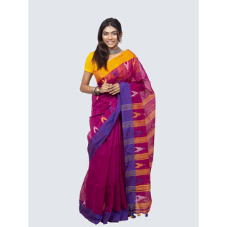                       AngaShobha Maroon Cotton Blend Embellished Saree With Running  Blouse Piece                                              