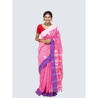                       AngaShobha Pink Cotton Blend Solid Saree With Running  Blouse Piece                                              
