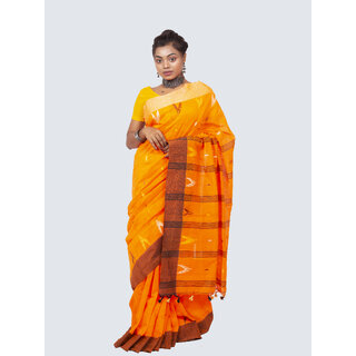                       AngaShobha Yellow Red  Cotton Blend Solid Saree With Running  Blouse Piece                                              