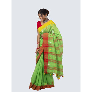                       AngaShobha Green Cotton Blend Solid Saree With Running  Blouse Piece                                              