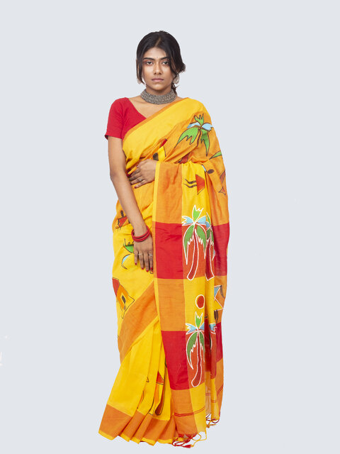 Buy AngaShobha Yellow Cotton Blend Self Design Saree With Running Blouse  Piece Online - Get 81% Off