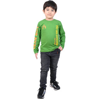                       Kid Kupboard Cotton Boys T-Shirt, Light Green, Full-Sleeves, Crew Neck, 6-7 Years KIDS4768                                              