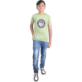                       Kid Kupboard Cotton Boys T-Shirt, Green, Half-Sleeves, Crew Neck, 8-9 Years KIDS4775                                              
